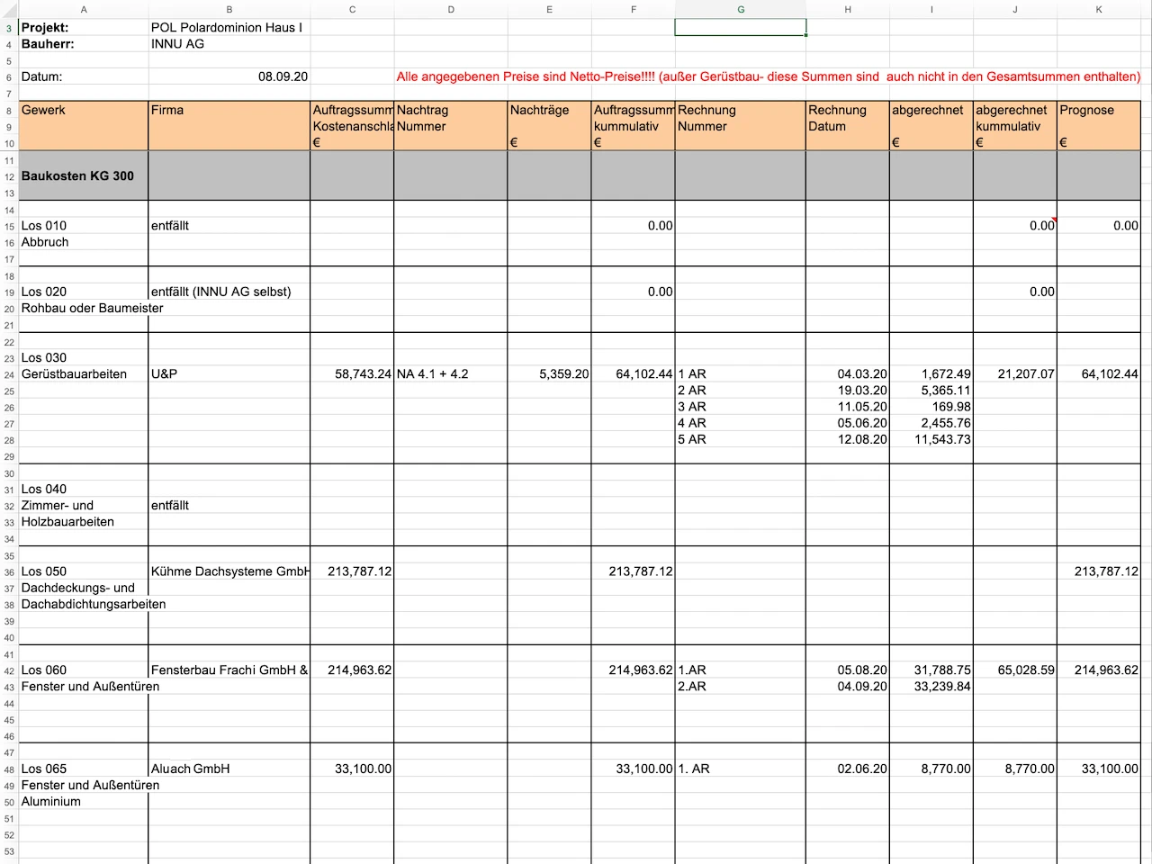 Vorher: Excel Chaos - Unübersichtliche Kostenverfolgung